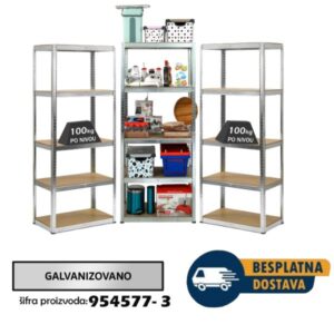 Komplet od 3 police 180x75x45cm, 5x100kg galva - Dimenzije kompleta 180x225x45cm