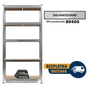 Polica metal-medijapan 180x80x40cm, 5x175kg galva