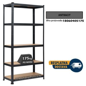 Polica metal-medijapan 180x60x40cm, 5x175kg antracit
