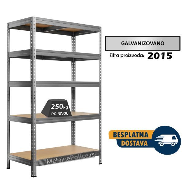 Police metal-medijapan 180x100x60cm 5x250kg rivet galva