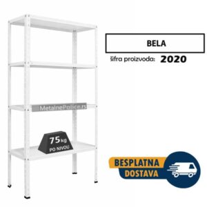 Polica metal-metal 150x75x30cm 4x75kg, bela