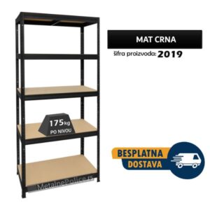 Polica metal-medijapan 213x90x45cm, 5x175kg, mat crna