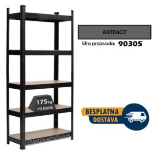 Polica metal-medijapan 180x90x30cm, 5x175kg antracit