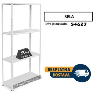 Polica metal-metal 150x75x30cm 4x50kg bela š