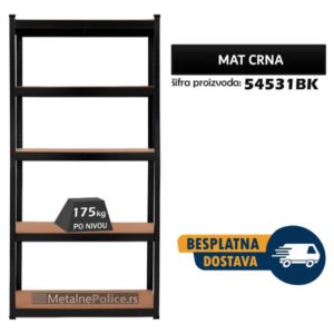 Polica metal-medijapan 180x90x40cm 5X175kg Crna