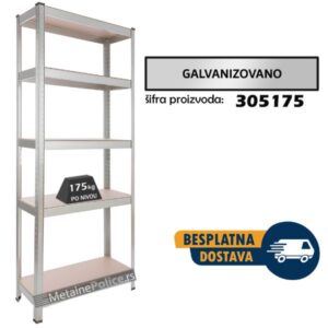 Polica metal-medijapan 180x60x30cm 5x175kg galva