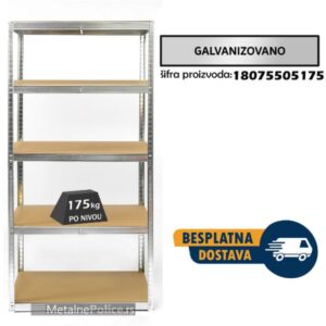 Polica metal-medijapan 180x75x50cm, 5x175kg. galva