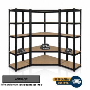 Ugaona polica 180x90x90x40cm, 5x175kg + 2 police 180x40x40cm, 5x175kg antracit